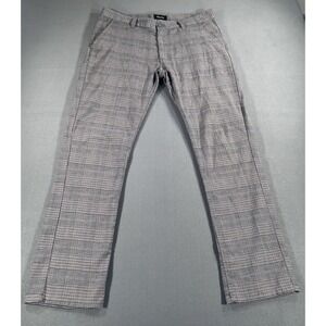 Brixton Reserve Pant Standard Fit 36/33 Brown Plaid Chino Stretch Mens
